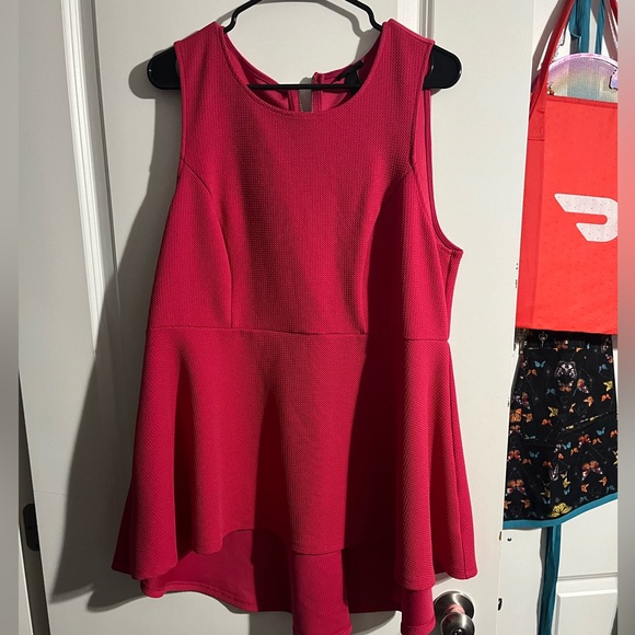 Fuchsia Pink Textured Ponte Hi-Lo Peplum Top - Picture 6 of 7